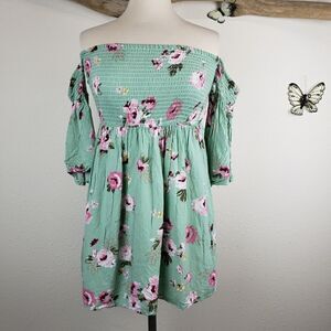 Feathers green floral off the shoulder top